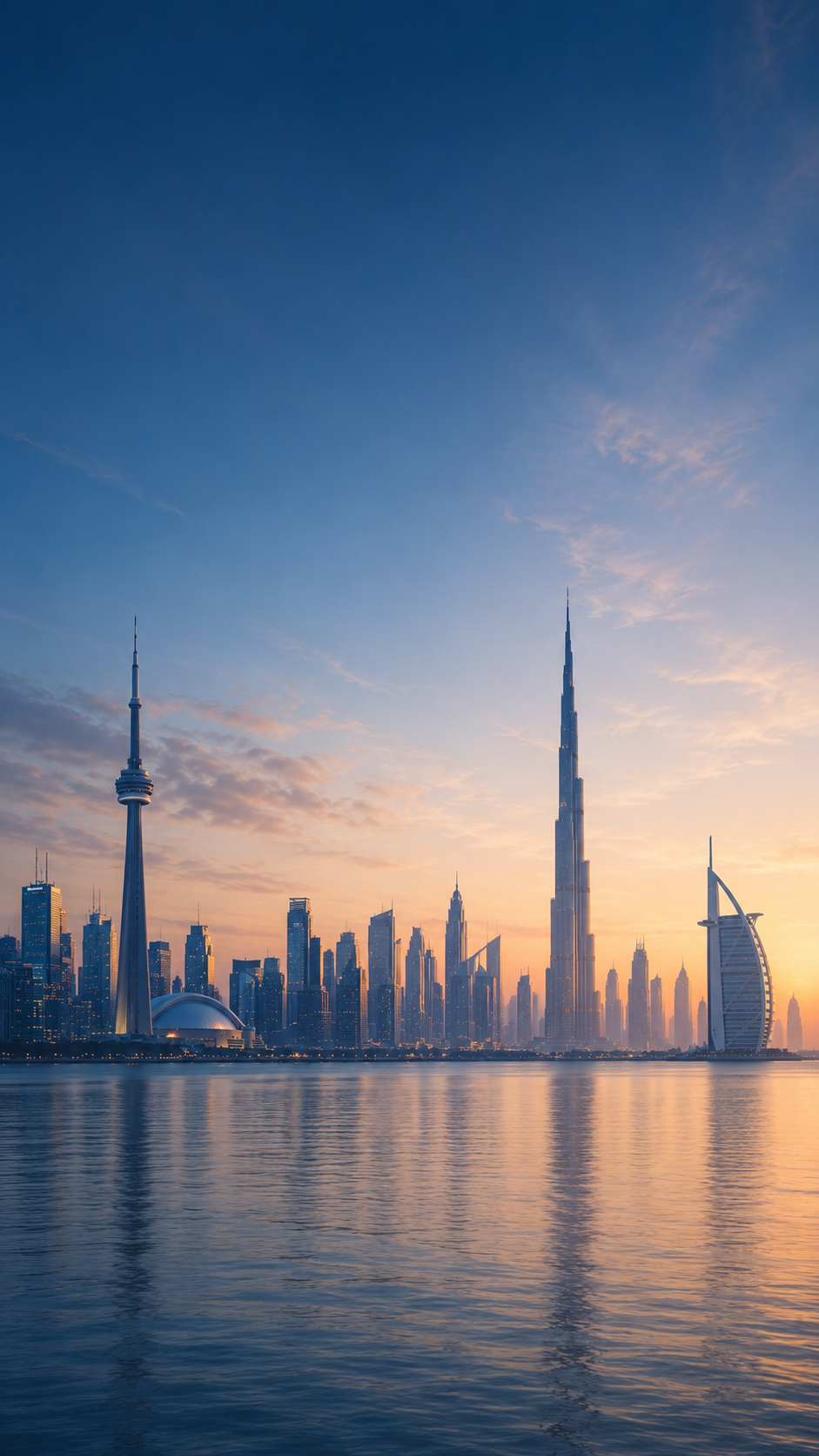 Toronto and Dubai skylines composite — Canada and UAE